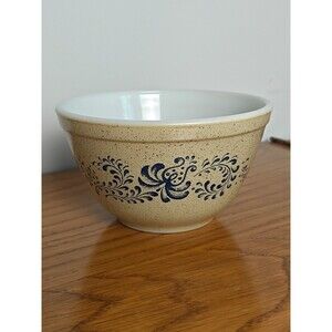 Vintage Pyrex Bowl Homestead 401 Blue Floral Design Tan Small 1 1/2 Pint 70s